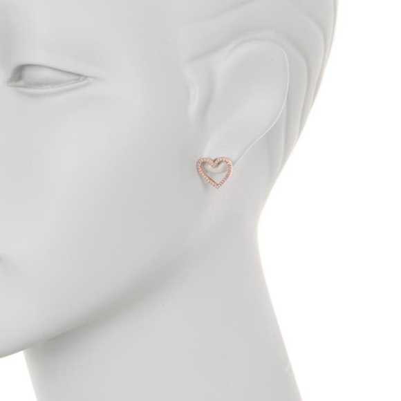 KATE SPADE Pave Heart Earrings Rose Gold Cubic Zirconia Stud Pierced Earrings - Picture 3 of 6